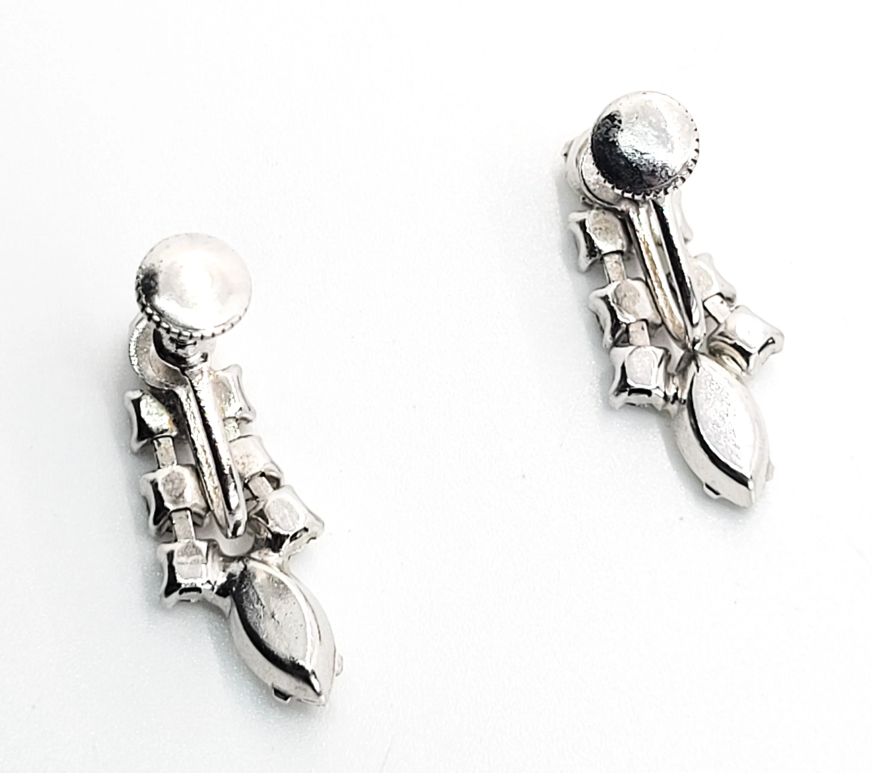 Vintage clear Navette rhinestone drop retro screw back earrings