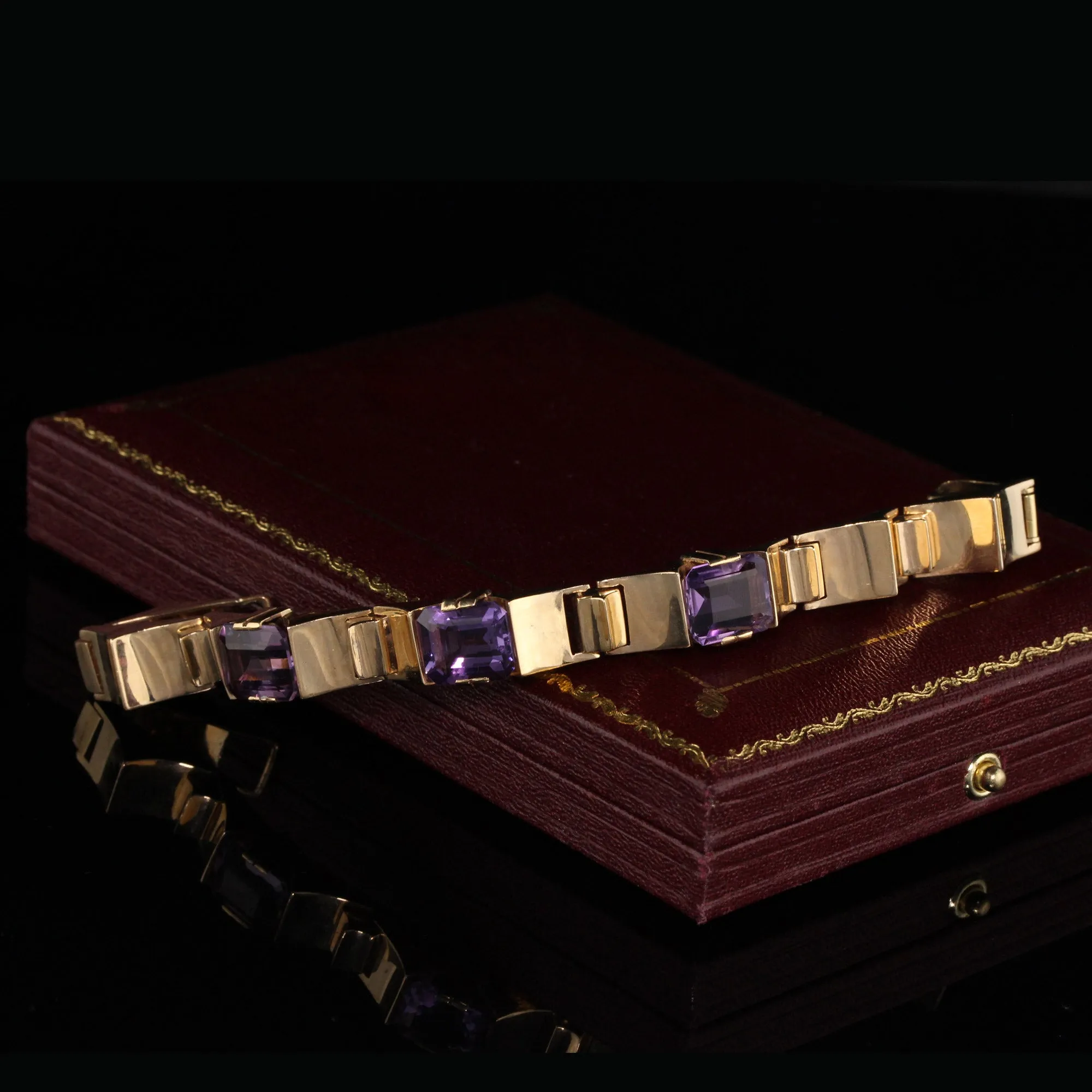 Vintage Estate 14K Yellow Gold Amethyst Bracelet