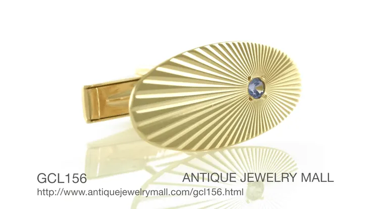 Vintage Mid Century Modern 1950's Starburst Blue Sapphire Cufflinks in 14 Karat Yellow Gold