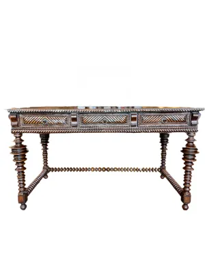 Vintage Sarreid Brand Portuguese Style Carved Wood Table