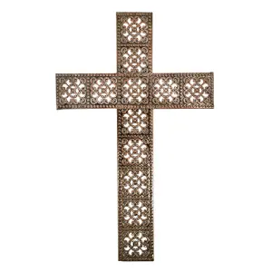 Wall Cross - Large Decorative Bronze Colored Wall Cross - Home Decor
