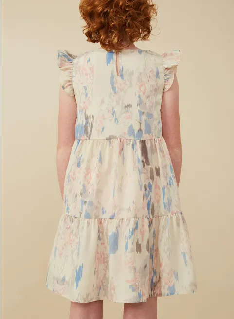 Watercolor V Neck Tiered Ruffled Dress