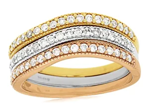 White, Yellow, and Rose Gold Tri Colored Band