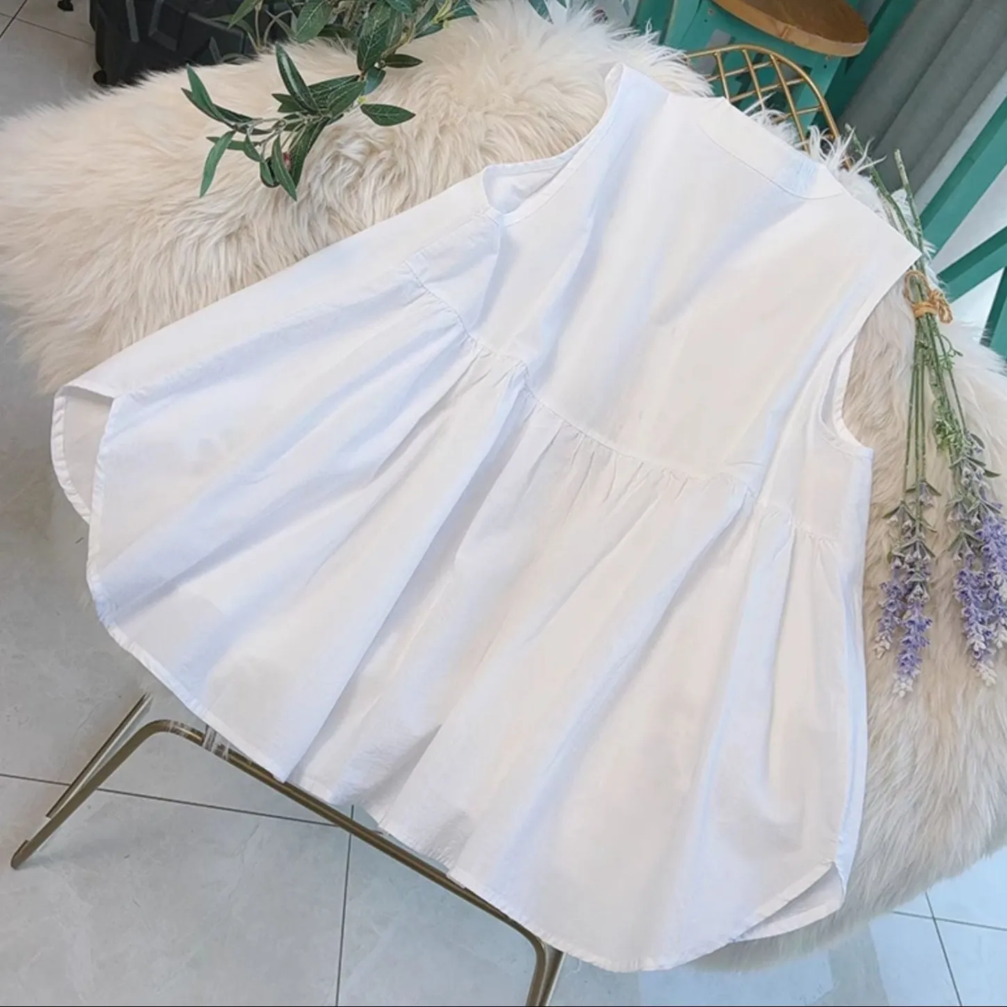 Women Vintage Embroidered Cotton Sleeveless Layered Vest Blouse