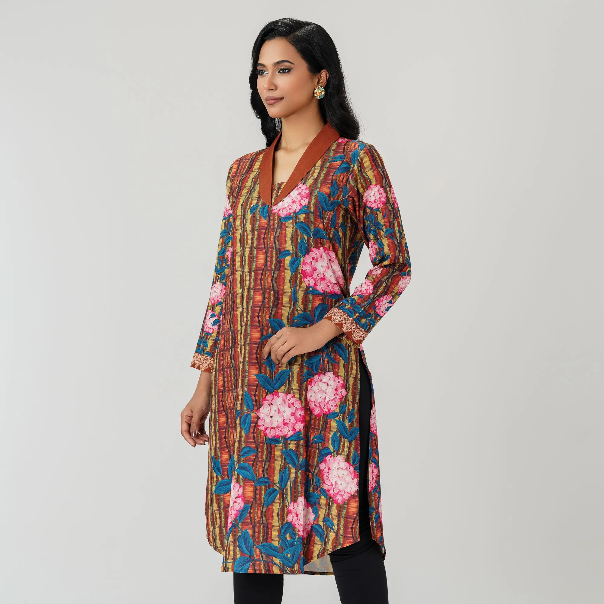 Womens Brown Printed Kurti