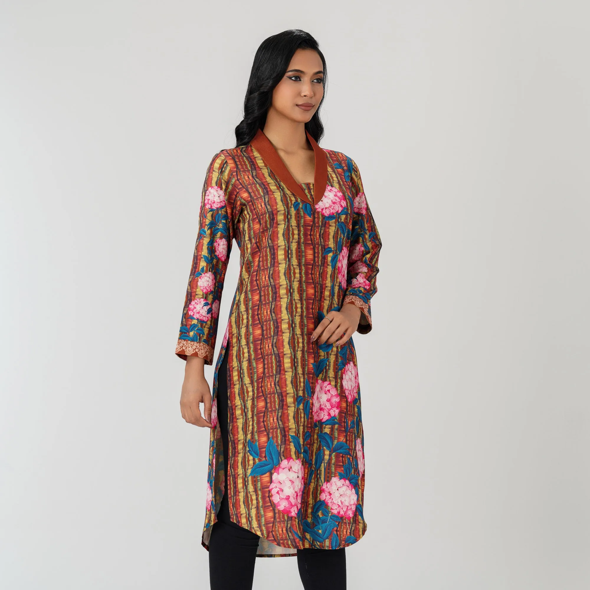 Womens Brown Printed Kurti