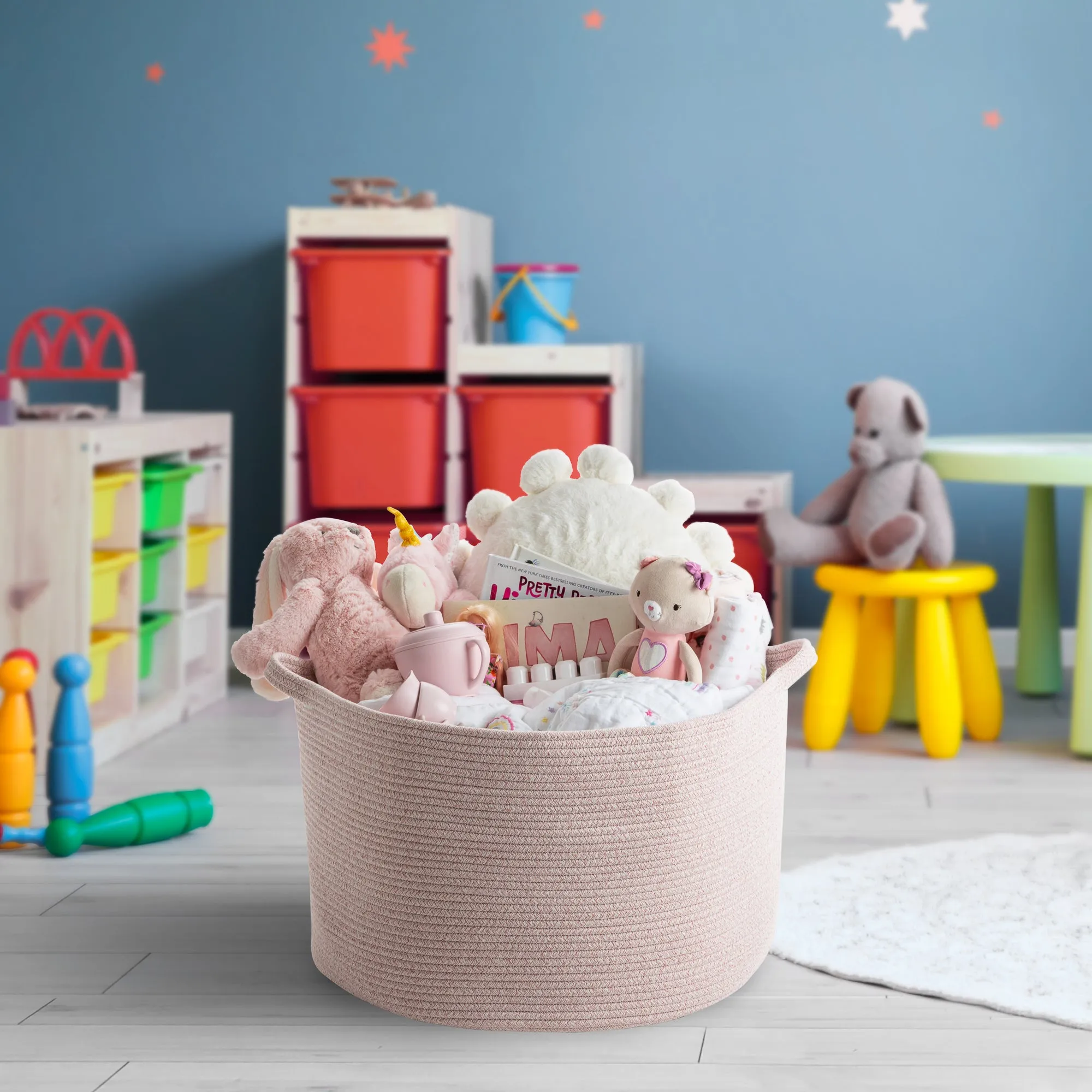 XXL Cotton Rope Basket – 22” x 22” x 14” – Baby Pink