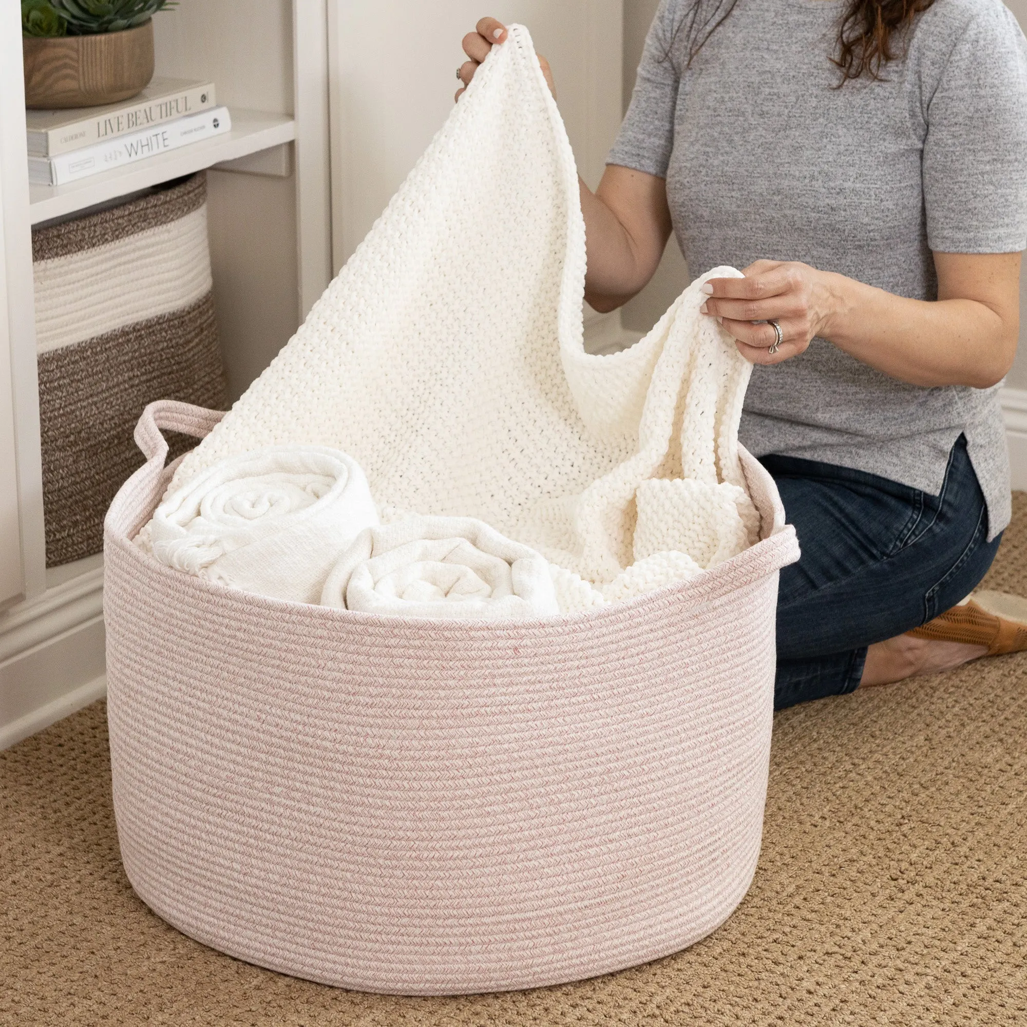 XXL Cotton Rope Basket – 22” x 22” x 14” – Baby Pink