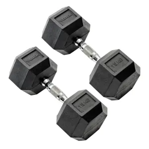 York 15kg Commercial Rubber Hex Dumbbells