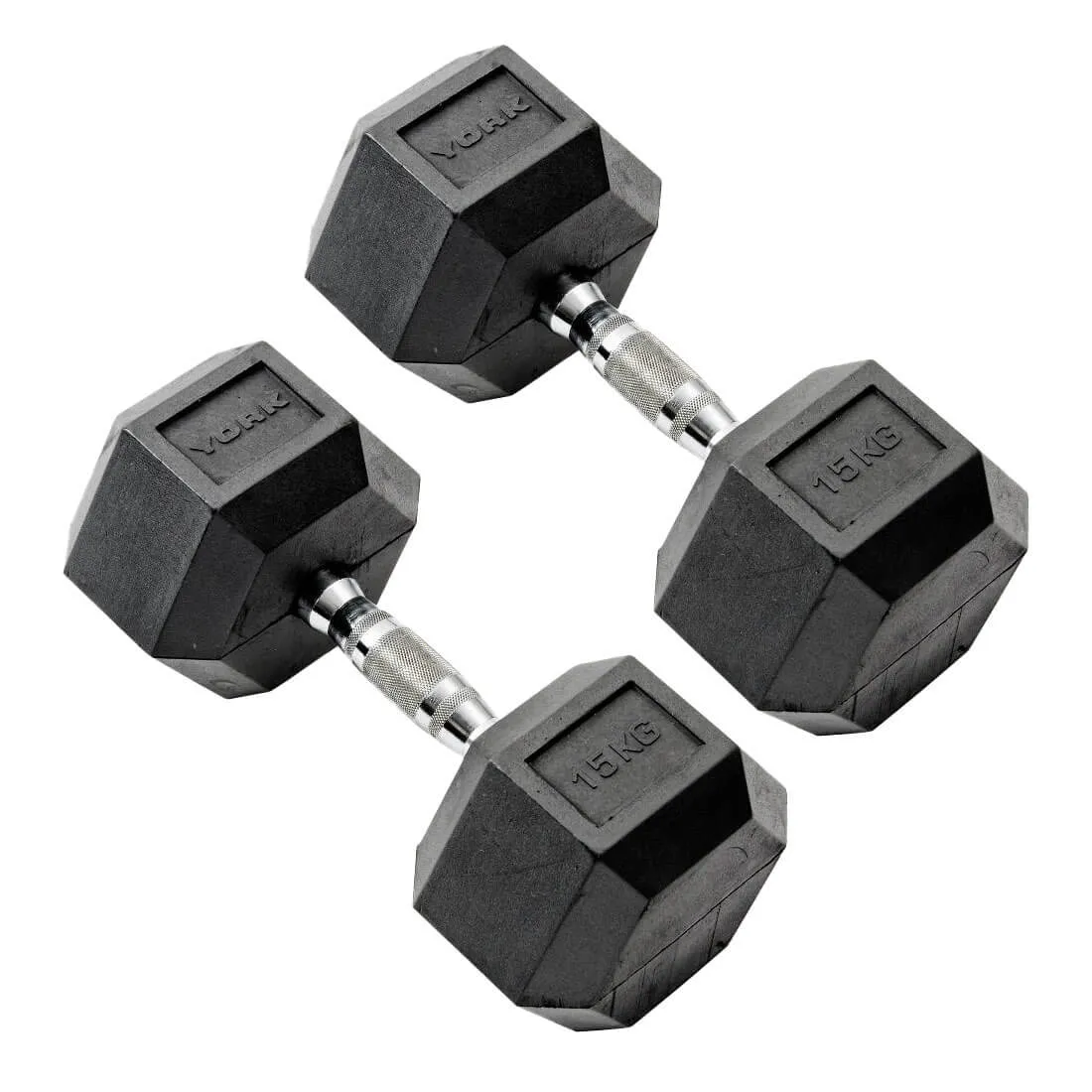 York 15kg Commercial Rubber Hex Dumbbells