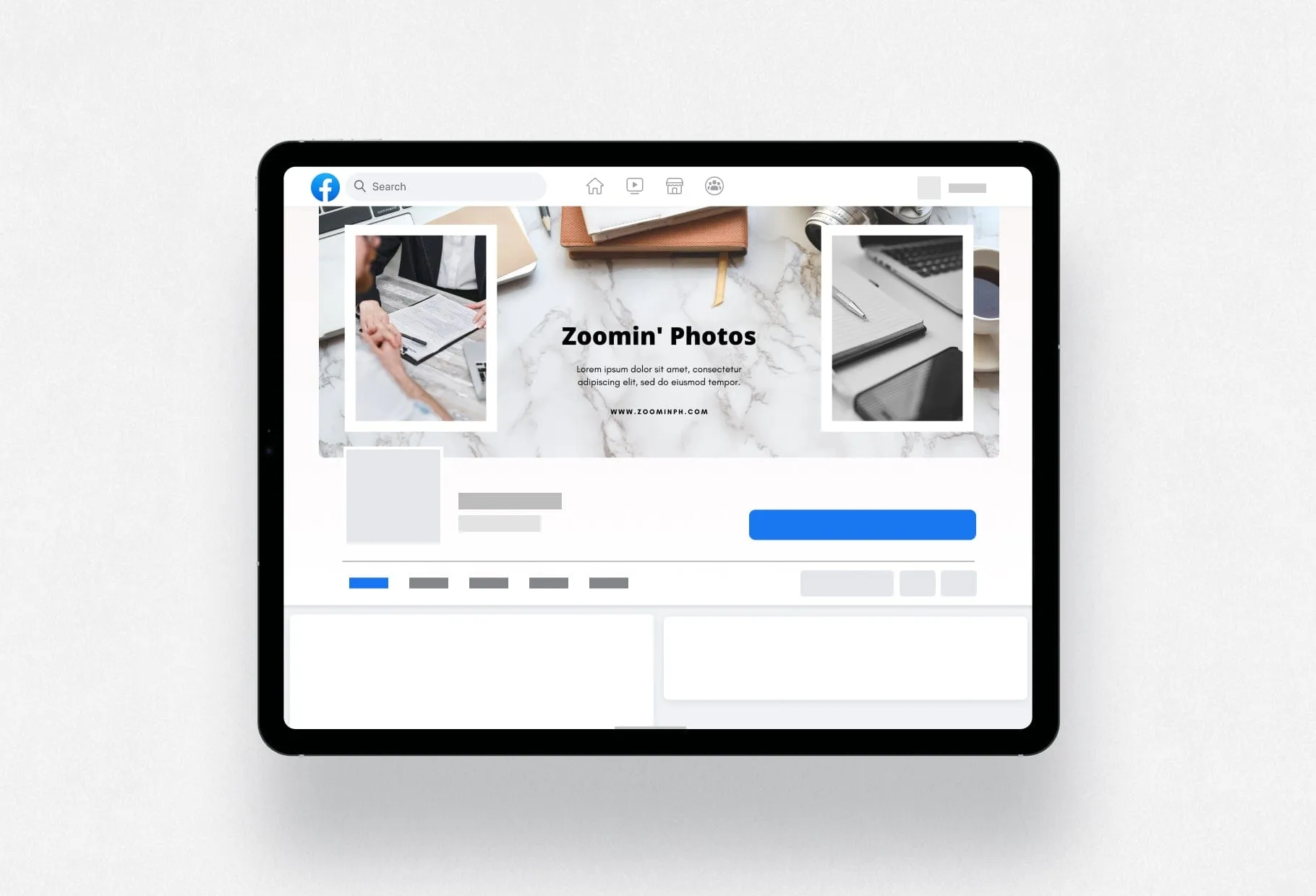 Zoomin Photos Facebook Cover for Photographers Editable Canva Template